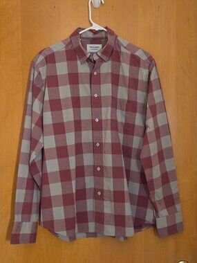 Twillory Untuckable Dress Shirt Mens L Button Up Tailored Fit Gray Red Check